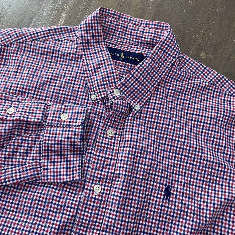 Polo Ralph Lauren Men's XL gingham Check Plaid Button Down Shirt Blue Red